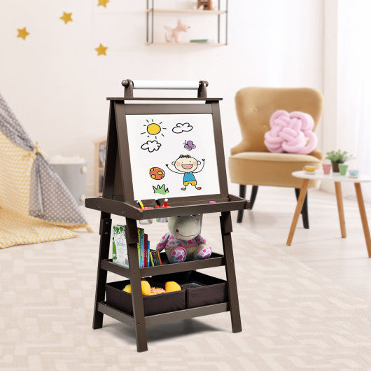 3 in 1 Double-Sided Storage Art Easel - Brown