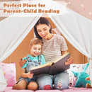 Kid's Play Tent with Washable Cotton Mat and Flag Banner-Light Brown