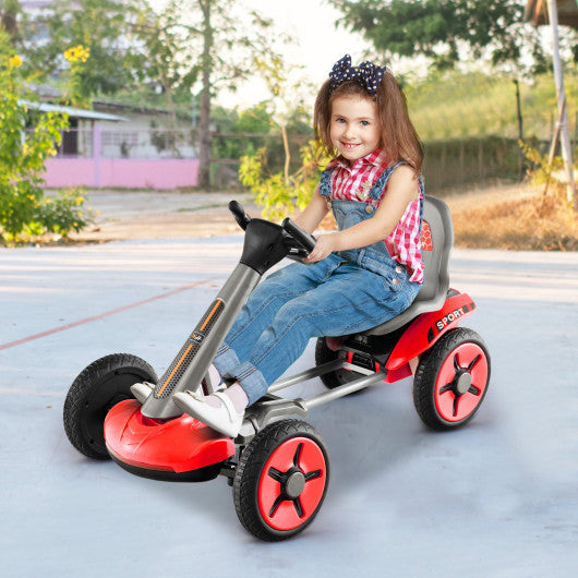 Toy Car With Pedal Powered Adjustable Steering Wheel And Seat In Red