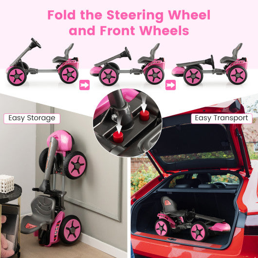 Pedal Powered Toy Car 4-Wheel With Adjustable Steering Wheel And Seat In Pink