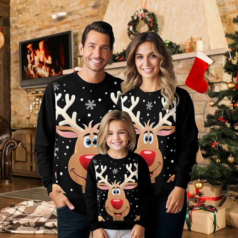 Christmas Matching Family Outfits Cute Elk Print Sweater Mommy Daddy Baby Winter Shirt Couple Clothes Set Kids Baby Hoodies