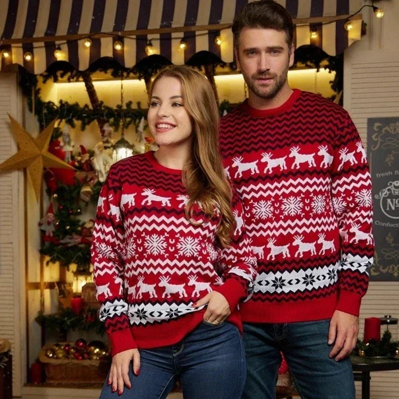 2023 New Winter Family Christmas Sweaters Casual Loose Jumpers Mom Dad Kids Matching Outfits Warm Soft Pullover Tops Xmas Look