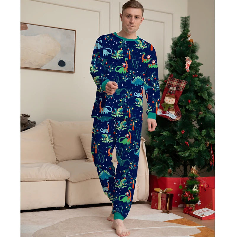Christmas Matching Pajamas Family Outfits 2023 New Year Father Mother Kids Dinosaur Family Look Sleepwear Pyjamas Clothes Sets