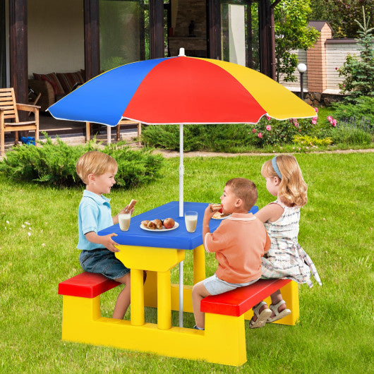Kids Picnic Folding Table and Bench with UmbrellaYellow