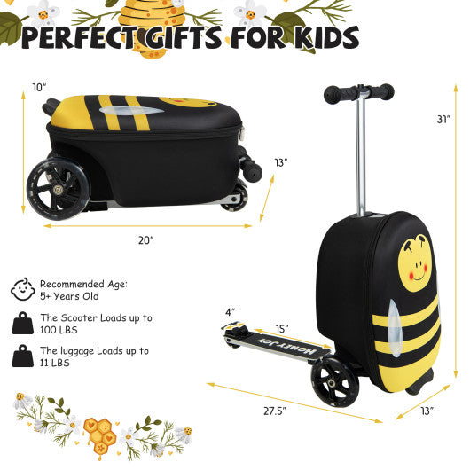 Hardshell Ride-on Suitcase Scooter with LED Flashing Wheels-Yellow