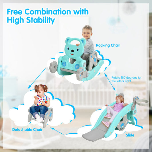 4-in-1 Toddler Slide and Rocking Horse Playset with Basketball Hoop-Blue