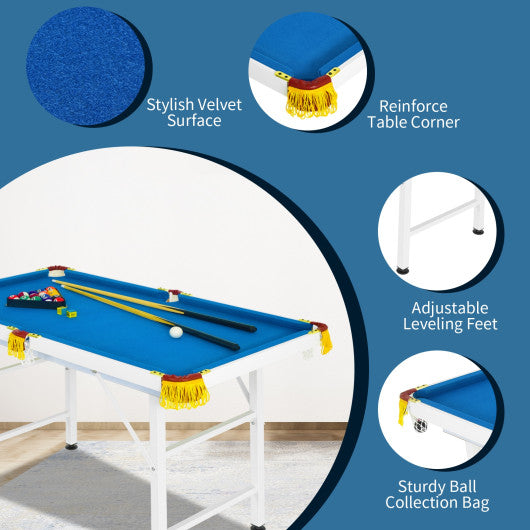 47 Inch Folding Billiard Table with Cues and Brush Chalk-Blue