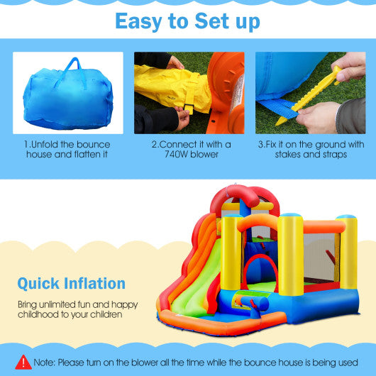 6-in-1 Water Park Bounce House for Outdoor Fun with Blower and Splash Pool