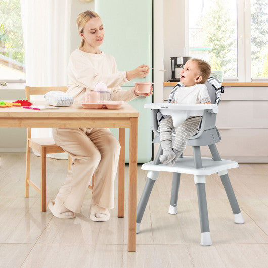 6-in-1 Convertible Baby High Chair with Adjustable Removable Tray-Gray & White