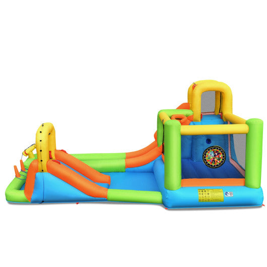 7-in-1 Inflatable Water Slide Bounce House with Splash Pool and 735W Blower