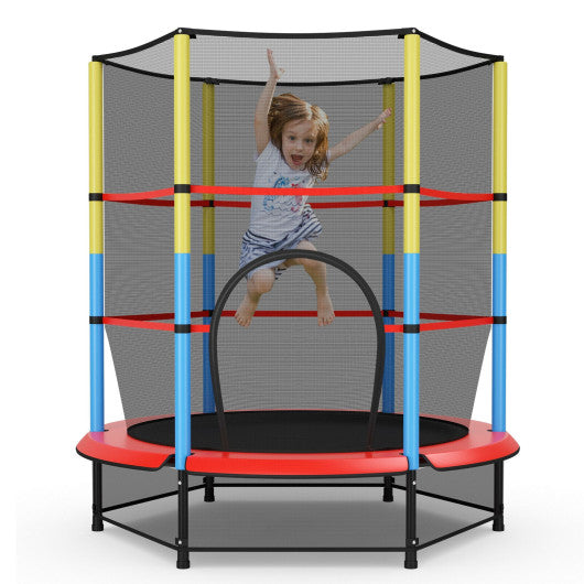 55 Inches Kids Trampoline Recreational Bounce Jumper with Safety Enclosure Net
