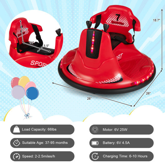 6V Bumper Car for Kids Toddlers Electric Ride On Car Vehicle with 360° Spin-Red