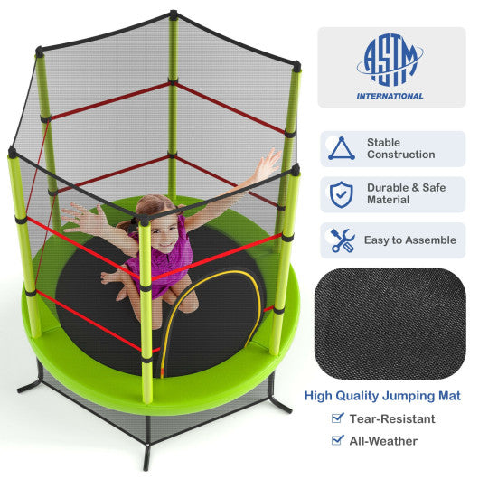 55 Inch Kids Recreational Trampoline Bouncing Jumping Mat with Enclosure Net-Green