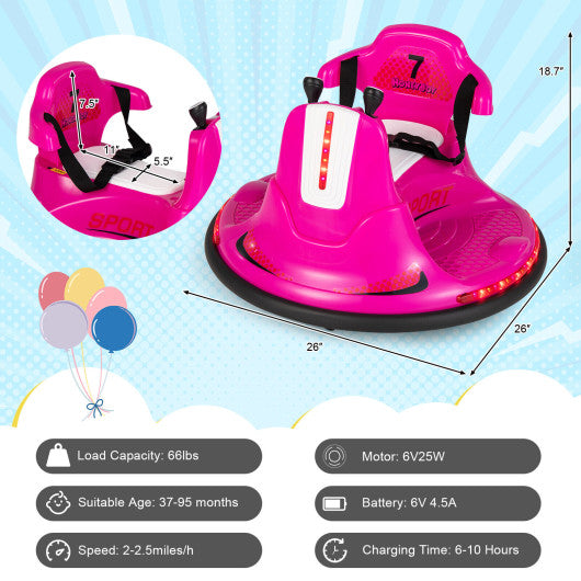6V Bumper Car for Kids Toddlers Electric Ride On Car Vehicle with 360° Spin-Pink