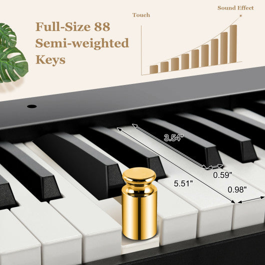 88-Key Foldable Digital Piano with MIDI and Wireless BT-Black