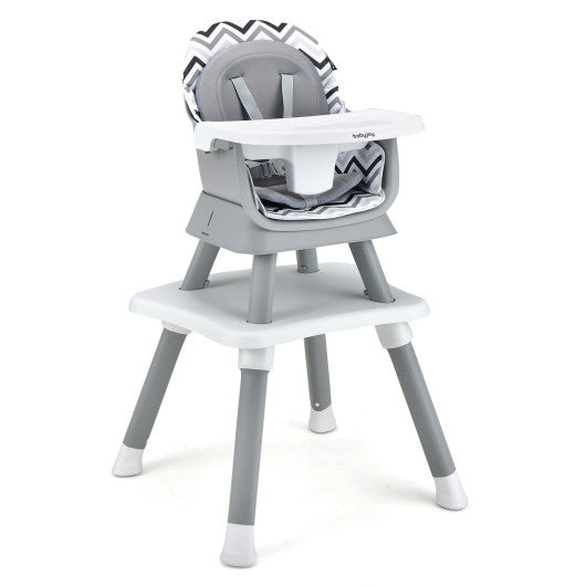 6-in-1 Convertible Baby High Chair with Adjustable Removable Tray-Gray & White