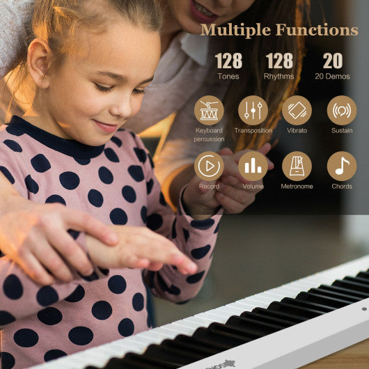 88-Key Foldable Digital Piano with MIDI and Wireless BT-White
