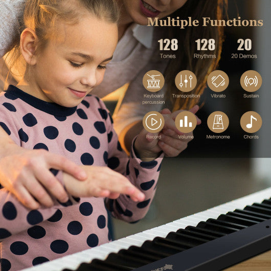 88-Key Foldable Digital Piano with MIDI and Wireless BT-Black