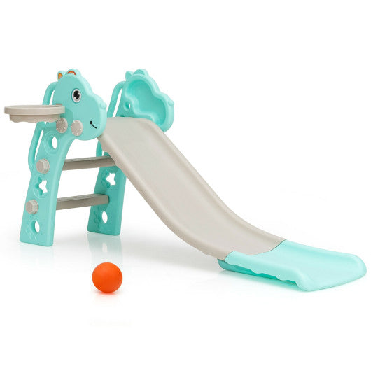 3-in-1 Kids Slide Baby Play Climber Slide Set with Basketball Hoop -Green