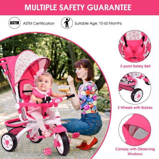 Baby Stroller Cum Tricycle With 4-in-1 Detachable Usage In Pink