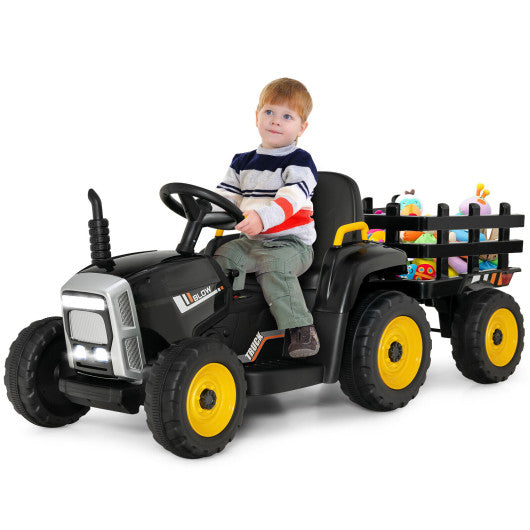 12V Ride on Tractor with 3-Gear-Shift Ground Loader for Kids 3+ Years Old-Black