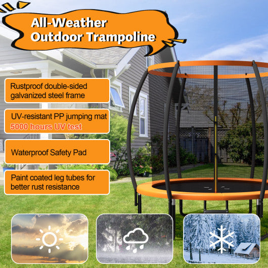 10 Feet ASTM Approved Recreational Trampoline with Ladder-Orange