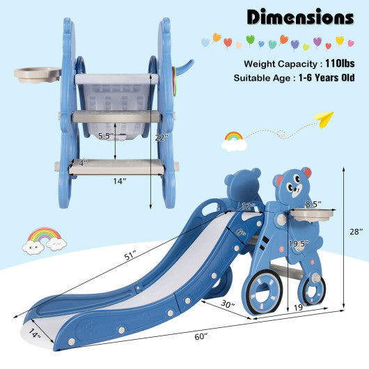 4-in-1 Foldable Baby Slide Toddler Climber Slide PlaySet with Ball-Blue