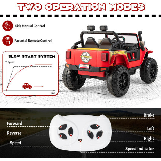 12V Ride on Truck with Parent Remote Control and LED Lights-Red