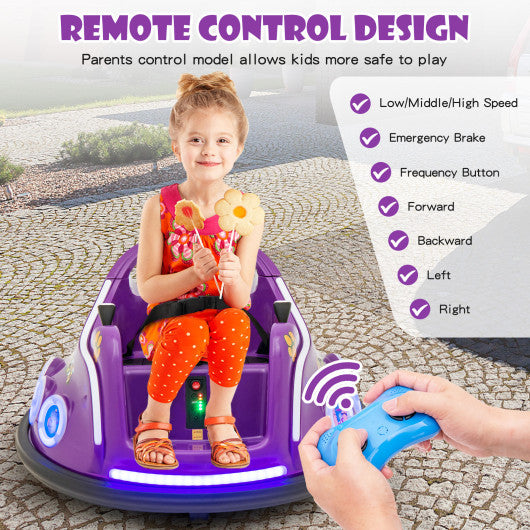 12V Electric Ride On Car with Remote Control and Flashing LED Lights-Purple