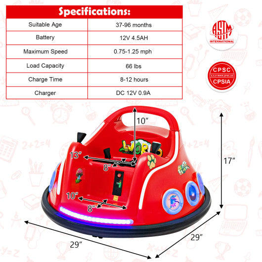 12V Electric Ride On Car with Remote Control and Flashing LED Lights