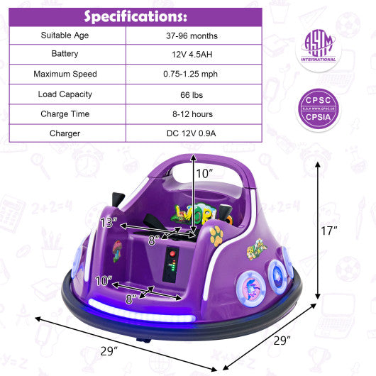 12V Electric Ride On Car with Remote Control and Flashing LED Lights