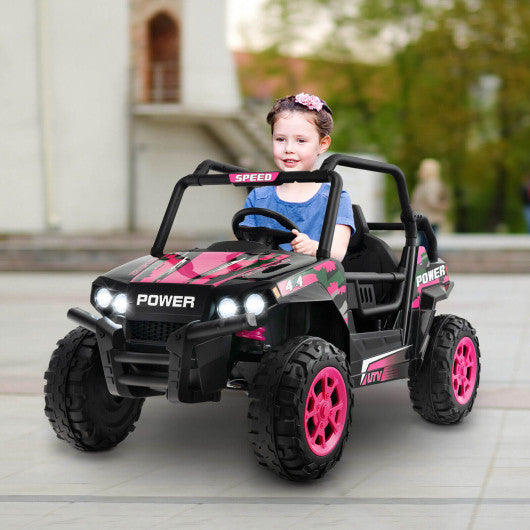 12V Kids UTV Ride on Car with 2.4G Remote Control Music and LED Lights-Pink