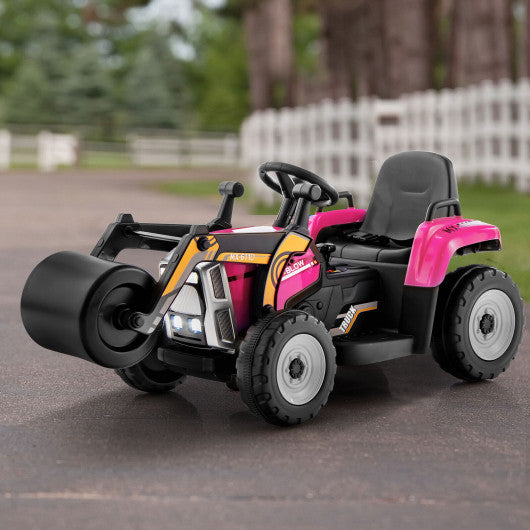 12V Kids Ride on Road Roller with 2.4G Remote Control-Pink