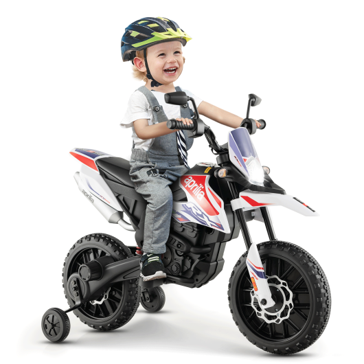 Aprilia Licensed Kids Ride On Motorcycle with 2 Training Wheels-White