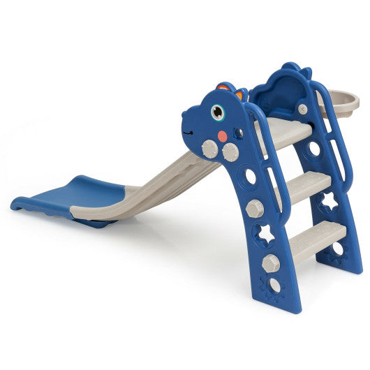3-in-1 Kids Slide Baby Play Climber Slide Set with Basketball Hoop -Blue