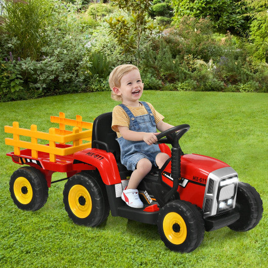 12V Ride on Tractor with 3-Gear-Shift Ground Loader for Kids 3+ Years Old-Red
