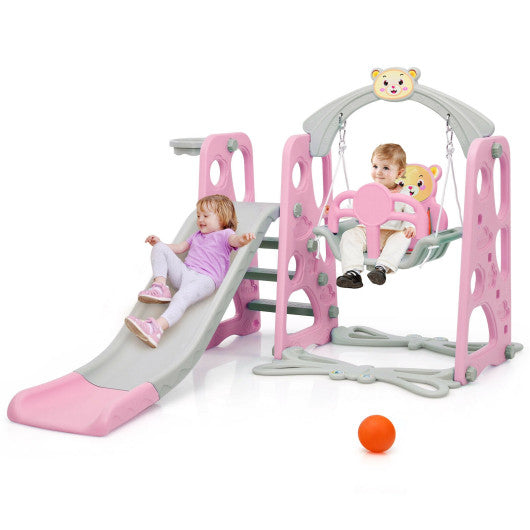 3 in 1 Toddler Climber and Swing Set Slide Playset-Pink