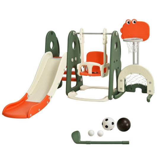 6 in 1 Toddler Slide and Swing Set with Ball Games-Orange