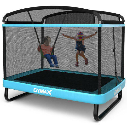 6 Feet Kids Entertaining Trampoline with Swing Safety Fence-Blue