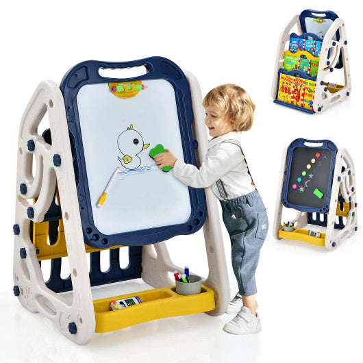 3-in-1 Kids Art Easel Double-Sided Tabletop Easel with Art Accessories-Blue