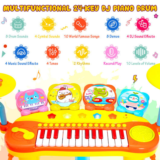 24-Key Piano Keyboard DJ Drum Combination with Microphone and MP3-Blue
