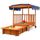 Kids Outdoor Wooden Retractable Sandbox with Cover and Built-in Wheels-Natural