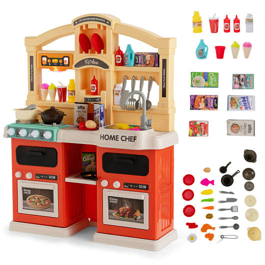 69 Pieces Kitchen Playset Toys with Realistic Lights and Sounds-Orange