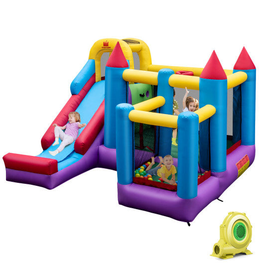 5-in-1 Inflatable Bounce House with 735W Blower and 50 Ocean Balls