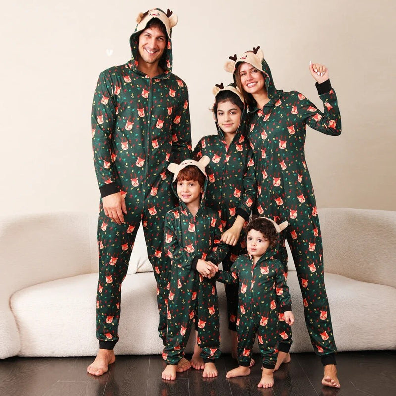 2023 New Winter Christmas Pajamas Warm Thicken Zipper Jumpsuits Rompers Flannel Fleece Overalls Xmas Family Look Soft Sleepwear