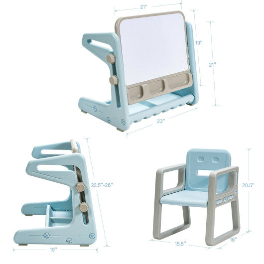 2 in 1 Kids Easel Table and Chair Set  with Adjustable Art Painting Board-Blue