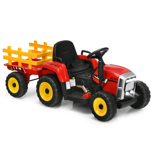 12V Ride on Tractor with 3-Gear-Shift Ground Loader for Kids 3+ Years Old-Red