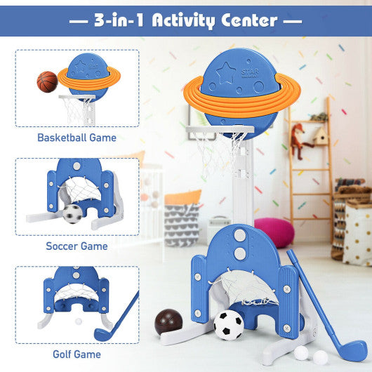 3 in 1 Kids Basketball Hoop Set with Balls-Blue