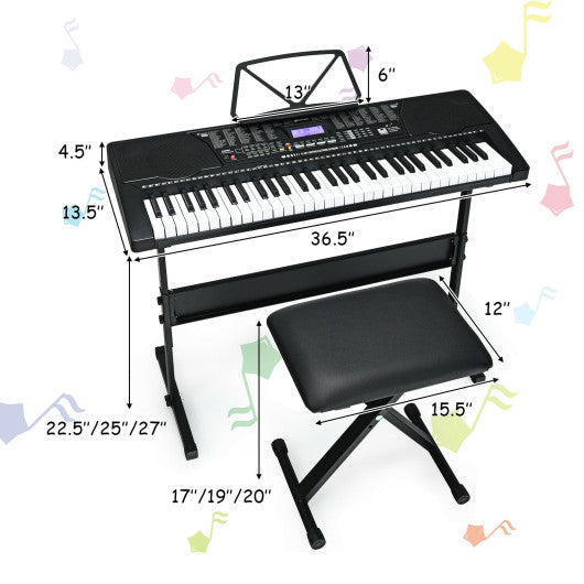 61-Key Electronic Keyboard Piano with Lighted Keys and Bench