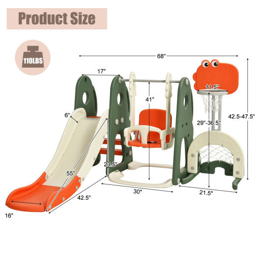 6 in 1 Toddler Slide and Swing Set with Ball Games-Orange